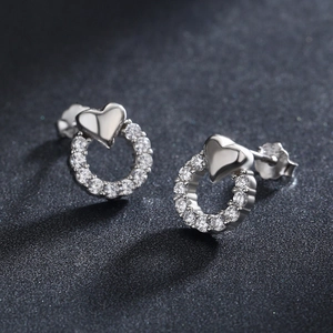 Élégantes boucles d'oreilles cœur et zircon en argent sterling S925 pour femme