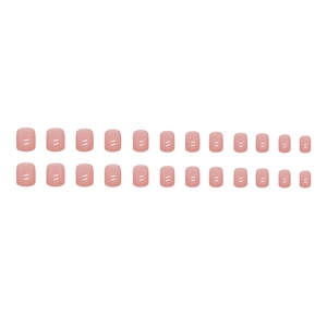 24 faux ongles courts rose poudré avec finition brillante et différentes tailles incluses