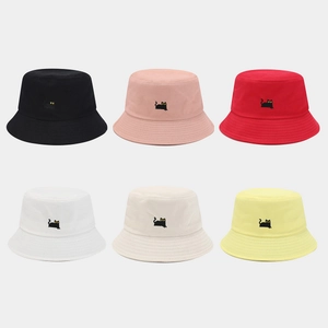 Cotton Bucket Hat Black Cat Embroidery Sun Protection Casual Outdoor Sunshade Fashionable Flat Top