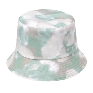 Reversible tie-dye bucket hat in mint green and grey watercolor style cotton fabric