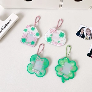 Niedliche Kleeblatt Acryl Fotokartenhalter mit bunten Perlenketten für Taschen