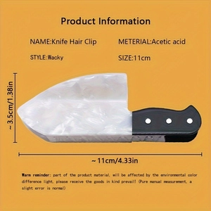Quirky 11cm acrylic knife hair clip with white cloud pattern blade and black handle