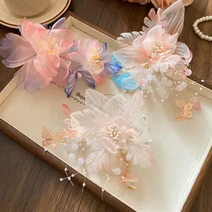 Molletta Per Capelli A Fiore In Rete Stile Antico Con Ciondolo A Farfalla Perla Artificial Nappa Elegante Fermaglio A Becco D'Anatra Donna