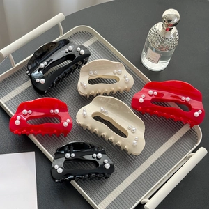 Elegant Acetate Hair Claw With Faux Artificial Pearls Cloud Shape Nonslip Shark Clip For Women French Style Hair Accessories