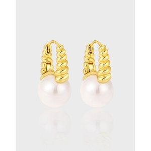 French Retro Twisted Spiral Hoop Earrings With White Artificial Pearl 925 Sterling Silver For Women Elegant Luxury Jewelry