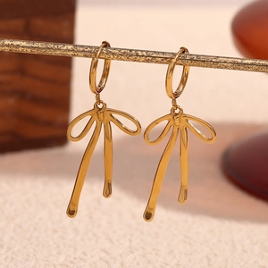 Eleganti orecchini a fiocco in acciaio inossidabile placcato oro 18K da donna