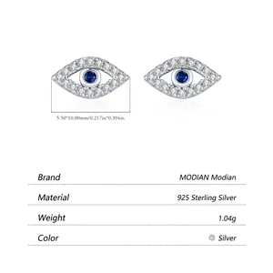 S925 sterling silver evil eye stud earrings with blue zircon and pavé crystals