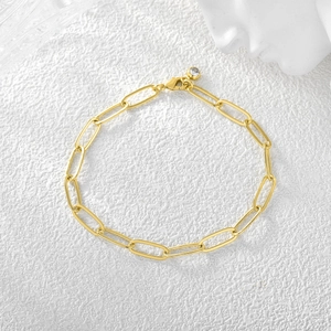 Minimalistisches Vergoldetes Kupfer Büroklammerkette Armband Damen Chic Zirkonia Anhänger Gliederkette Schmuck Geschenk