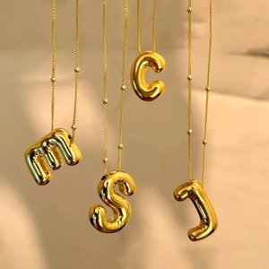 Stainless Steel Puffy Alphabet Pendant Necklace Mirror Finish Balloon Initial Letter Choker For Women Mirror Jewelry