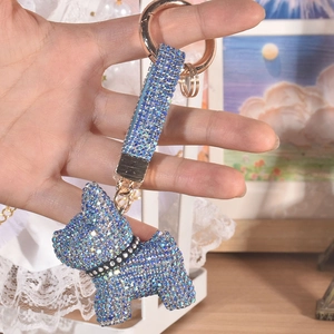 French Bulldog Keychain Sparkling Rhinestone Resin Dog Bag Pendant Car Key Ring Luxury Gift Women Handbag Accessories