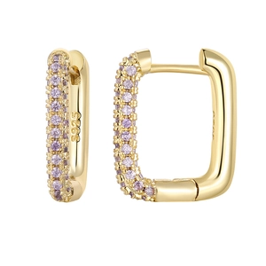 Detailed macro view of S925 sterling silver square earrings with purple zircon pavé