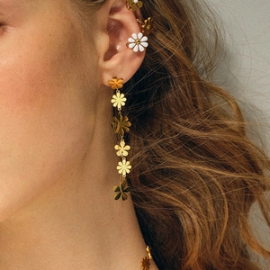 Boucles d'oreilles pendantes marguerites en acier doré 18k et bagues d'oreilles fleurs