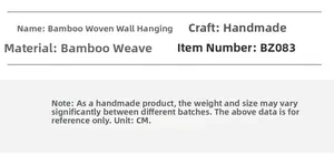 Specifications of handmade oval bamboo woven wall shelf with detailed size parameters