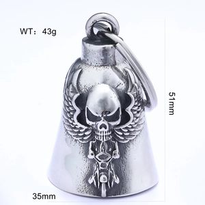 Detailed size specifications of the stainless steel skull bell with wings pendant