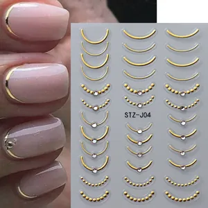 Stickers ongles 5D STZ-J04 dorés en relief avec strass brillants pour manucure française