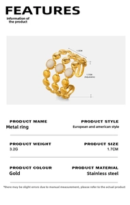 Detailed view of triple-layer 18K gold plated stainless steel ring with white enamel inlay