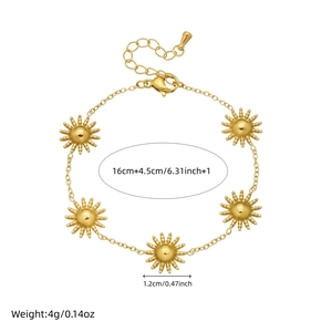 Gold plated stainless steel sun pendant bracelet with adjustable chain for daily wear