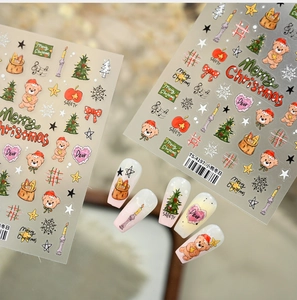 Detail view of TS-4197 Christmas nail art stickers featuring bears and snowflakes