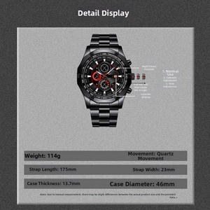 Detailed macro view of black multifunction quartz watch dial with luminous hands