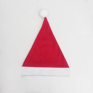 Classic red felt Santa hat with white plush trim and pompom for Christmas party events