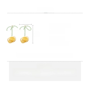 Dettagli degli orecchini con fiocco verde e fiore giallo con dimensioni e materiali