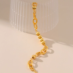Handmade 18K gold plated thick O-chain bracelet with textured beads and rope links