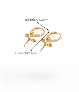 Detailed view of mini golden dragon stud earrings with precise dimensions and weight specs