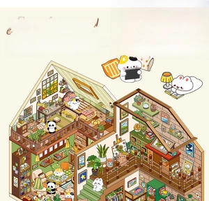 DIY 3D dollhouse sticker set with 2 PET sheets and a background card for journals