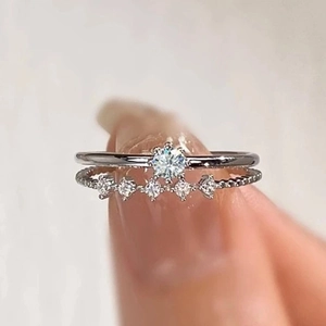 Juego De Anillos Apilables Elegantes Para Mujer Cobre Con Circón Solitario Y Banda Curva Joyería De Moda Boda