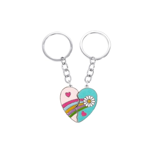 Rainbow magnetic heart keychains for couples or best friends in colorful enamel finish