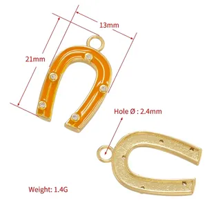 Ciondolo a ferro di cavallo arancione smaltato con zirconi 21x13mm per gioielli fai da te