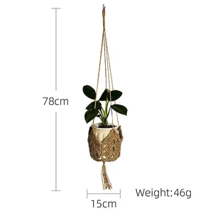 Detailed view of hand-woven macrame plant hanger showing 78cm length and tassel detail