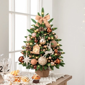 Artificial Mini Christmas Tree With LED Lights Pre-Decorated Desktop Pinecones Burlap Base Ornaments Holiday Nordic Style