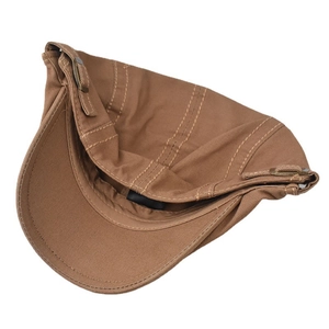 Detail of vintage cotton beret hat showing copper adjustable buckle and stitching