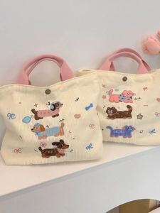 Sac à main mignon en velours côtelé avec broderie animale et poignées robustes