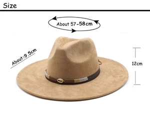Tabella taglie dettagliata per cappello fedora in finta pelle scamosciata kaki a tesa larga