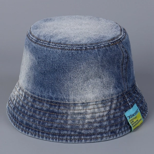 Washed Denim Bucket Hat Wide Brim Sun Protection Streetwear Retro Fisherman Cap With Patch For Women Men