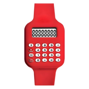 Multifunctional red silicone calculator watch for kids with LCD display and digital buttons
