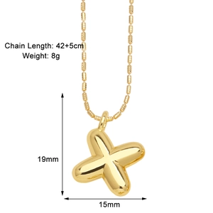 Detail view of gold letter X pendant necklace with 42 plus 5cm chain and 8g weight specs