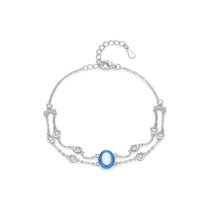 Exquisite S925 sterling silver double-layer bracelet with blue opal and cubic zirconia