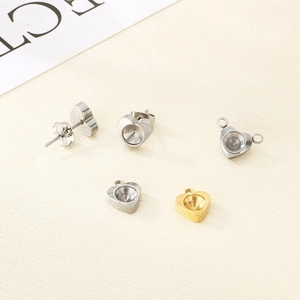 Stainless steel heart earring studs and pendant settings for DIY jewelry making