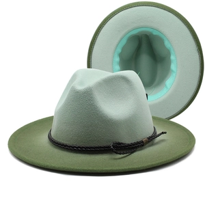 Cappello Fedora A Tesa Larga Sfumato Blocchi Di Colore Cotone Poliestere Feltro Di Lana Cappello Jazz Con Corda Intrecciata Uomo Donna