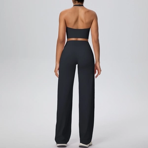 Macro view of the cross-back racerback design and premium matte fabric texture