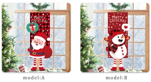 Detail of Santa and Snowman Christmas hanging flags with buffalo plaid and snowflake patterns