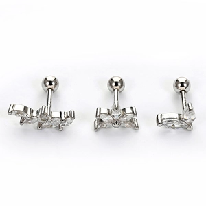 Detail of S925 sterling silver ear studs with marquise-cut zircon in floral design