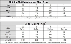 Detailed size chart in CM for V-neck tassel dress with XS to L measurements and guide