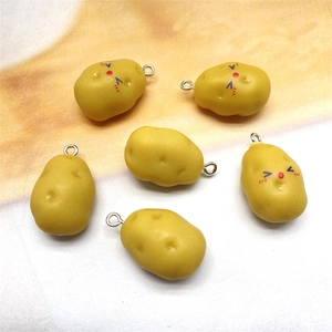Realistic resin 3D potato charms with cute cartoon faces and silver metal hanging loops