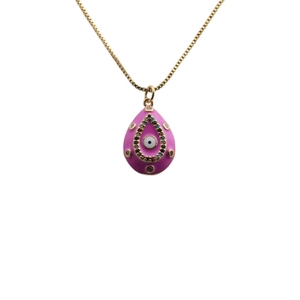 Pink evil eye teardrop pendant necklace in gold finish with colorful zircon accents