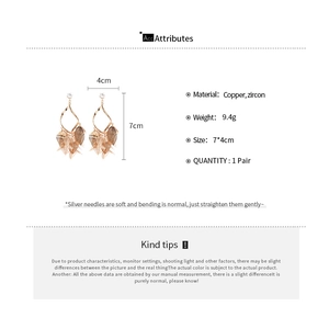 Detailed product dimensions and specifications for hollow leaf tassel zircon earrings