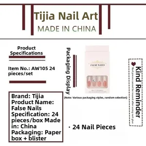 Detail of pink gradient almond press-on nails set with rhinestones in 24-piece packaging